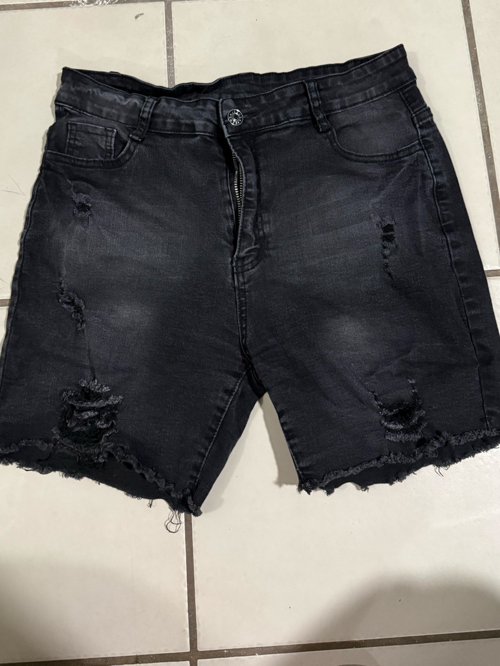 SHEIN Black frayed High-Rise black Denim Shorts Sz L
